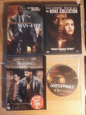 Denzel Washington 4 DVD Lot MAN ON FIRE Bone Collector UNSTOPPABLE Training Day 
