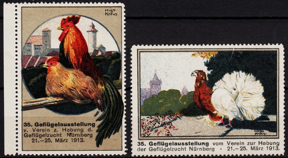 2 vintage poster stamps 1913 Poultry Exhibition, Nürnberg  /1113