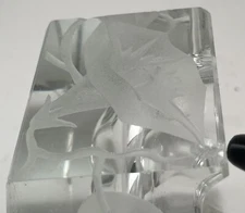 Vintage Ashtray MCM Heavy Glass Crystal Block SquareHexagon Unique Morning Glory