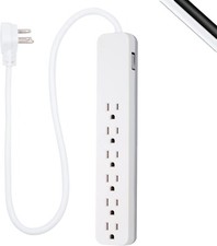 GE Pro 6-Outlet Surge Protector, 2 Ft Extension Cord, 620 Joules, Power Strip, 