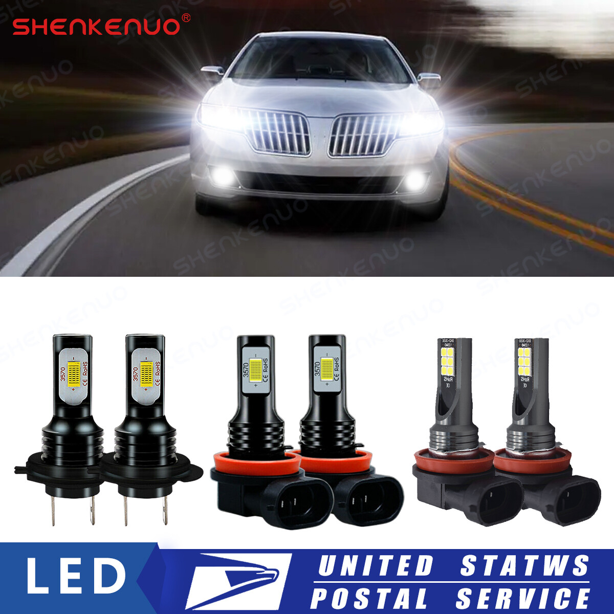 For Lincoln MKZ 2007-2012 6000K Front LED Headlights High Low +