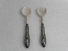 Antiche posate in plastica Vintage Cucchiaio e Forchetta Colore argento e bianco