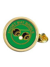 Short Mat Bowls Gold Plated Domed Lapel Pin Badge in Bag
