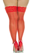  Plus Size Nylon Thigh High Stockings With Lace Top And Backseam (20101q-RD)