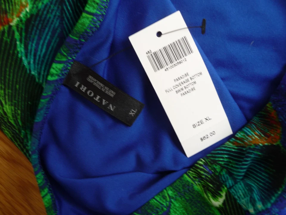 Braguitas de natación de bikini Natori XL NUEVAS CON ETIQUETAS estampado de plumas verde azulado azul Foto 3 de 3