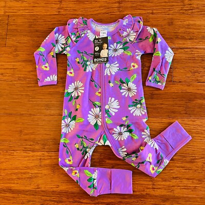 Bonds Baby Frill Zip Wondersuit Size Floral Purple White Daisies