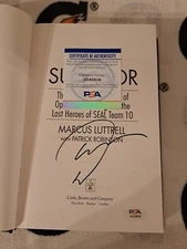 MARCUS LUTTRELL SIGNED BOOK THE LONE SURVIVOR Seal Team 10 HCDJ PSA DNA COA NAVY