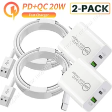 2 PACK 20W USB C Fast Wall Charger PD Power Adapter For iPhone 14/13/12/11/iPad