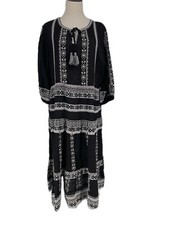 NWT John Mark Black White Embroidered Pullover A-Line Dress Boho Peasant Size XL