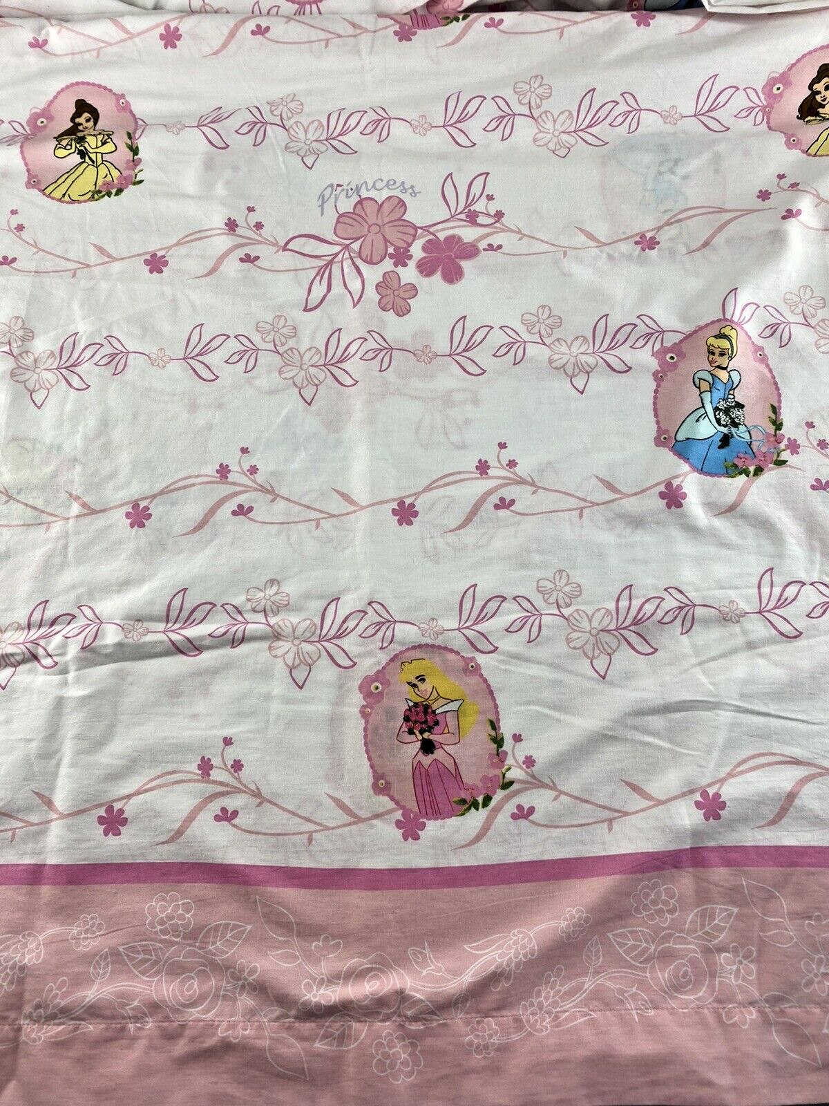 Disney Princess Twin Flat Sheet Cinderella Belle Aurora Cotton Polyester