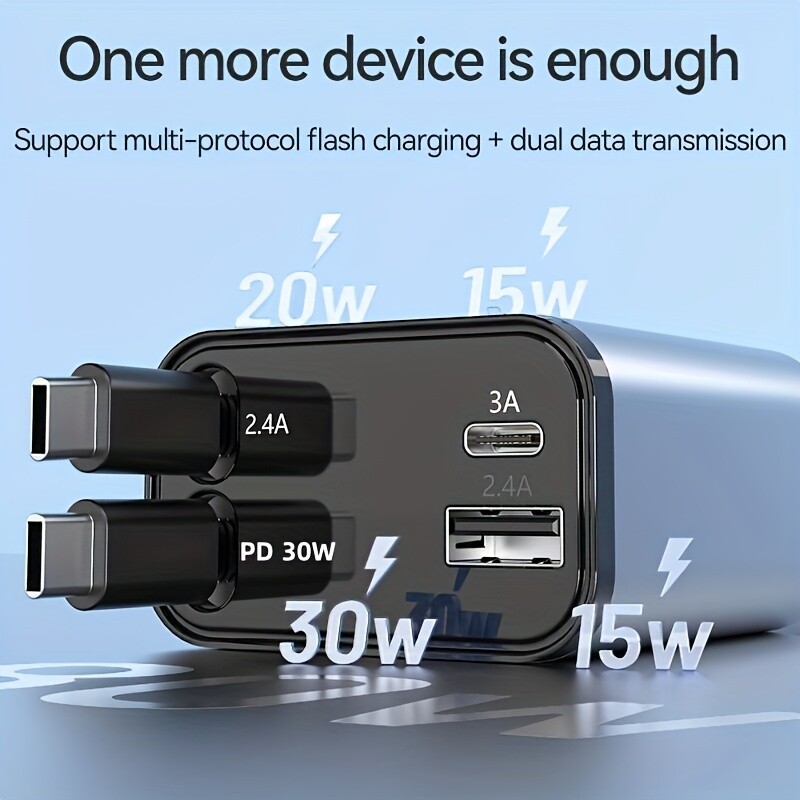 1PC Retractable Car Charger, 4-in-1 Fast Charging Car Charger Small Fast Car Cha