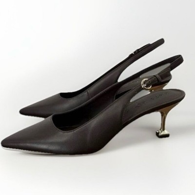 Katy Perry Collections size 6 Oceanview Sling Back Coffee Faux Nappa Gold Heel