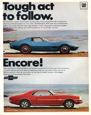 Corvette Sting Ray & Camaro SS GM Muscle Car Werbeposter -...
