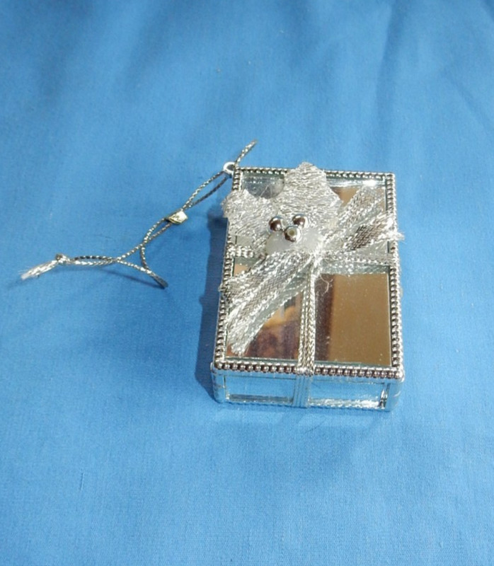 Vintage Mirror  & Silver Present Christmas Ornament