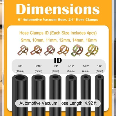 6PCS 5Ft Silicone Vacuum Hose Automotive,Vacuum Lines Automotive Kit Includes ID