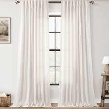 2 Panels Set Cream Linen Curtains 108 inches Long For Living Room Neutral