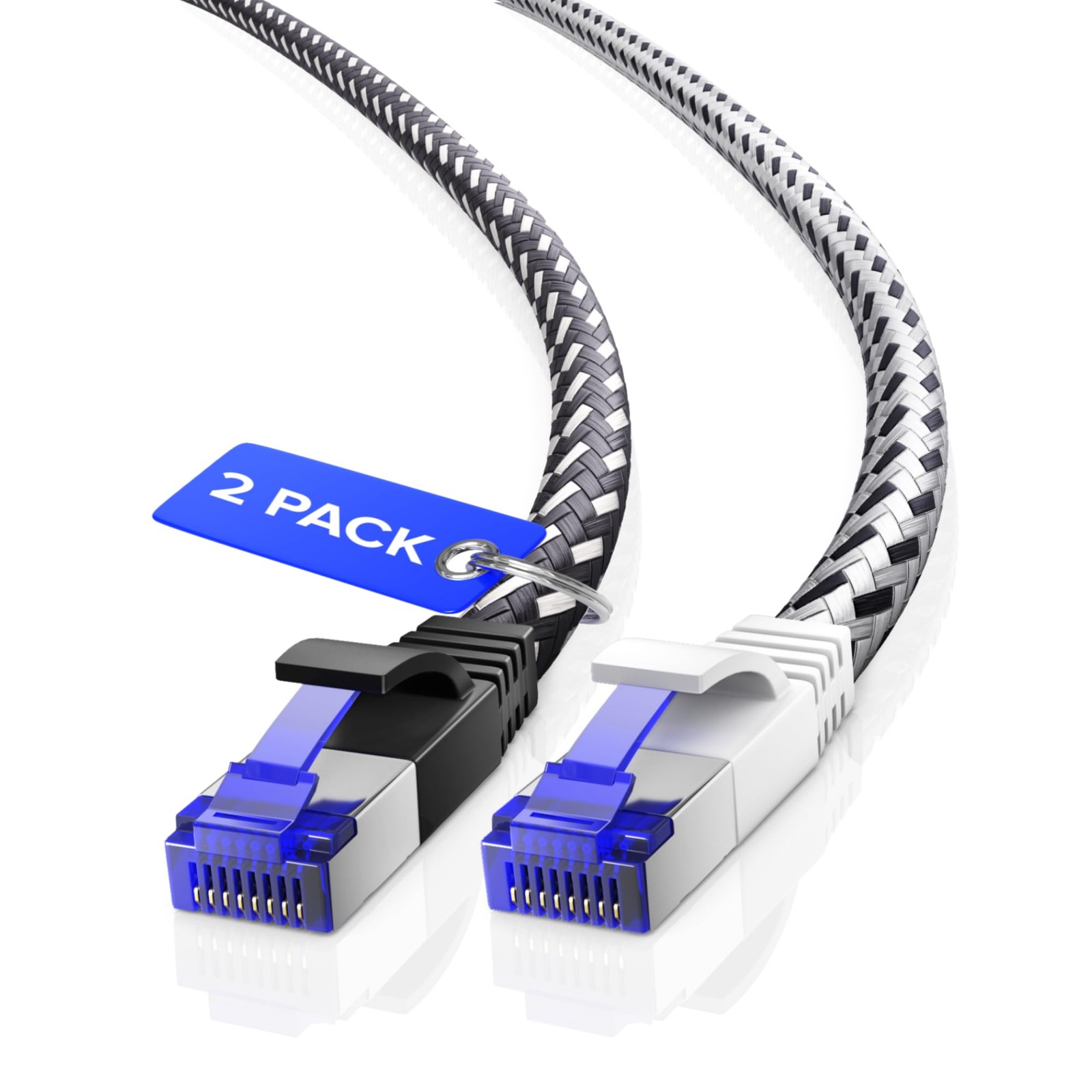 Cat7 Ethernet Cable 15ft, 2-Pack (Black & White) - Braided High-Speed Network...