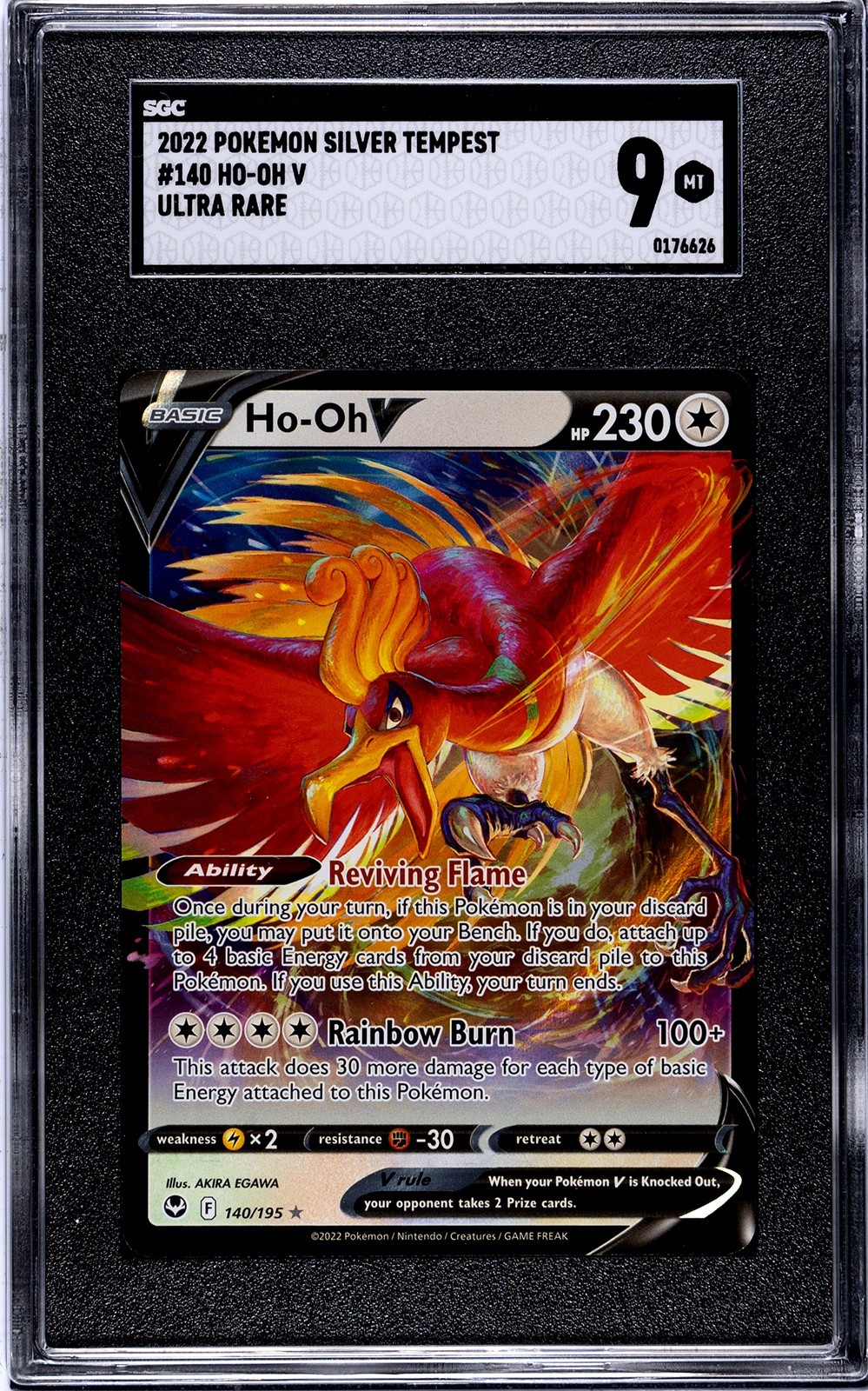 2022 POKEMON SWORD & SHIELD SILVER TEMPEST #140 HO-OH V SGC 9