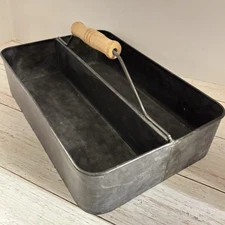 Galvanized Metal Tool Kitchen Caddy  Wooden Handle 12 X 8