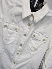 TALBOTS Jacket Utility Button Up Roll Tab Sleeve Stretch Cotton White Women S