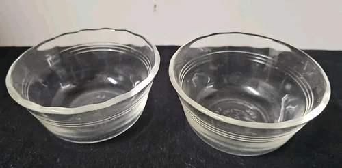 Pyrex Set of 2 Clear Glass #463 3 Ring Custard Cups Bowl 6 oz Scalloped