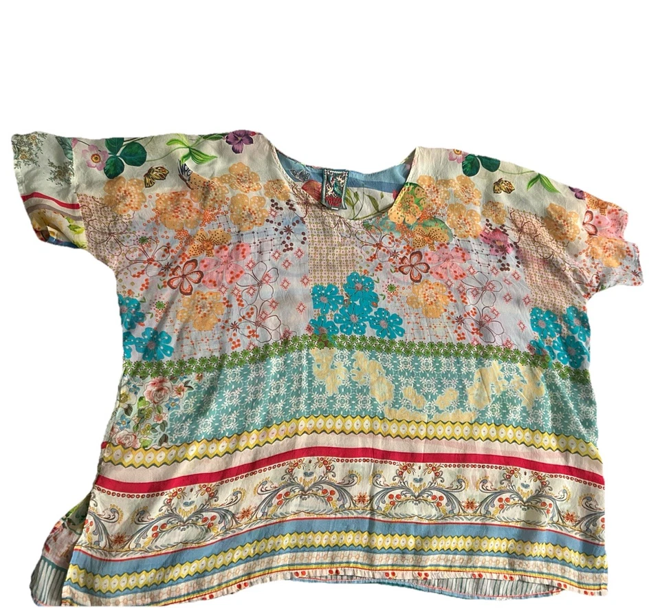 JOHNNY WAS Colorful Floral Women's Large Bohemian Boho Hippie oversized blouse   - Image 2 of 4