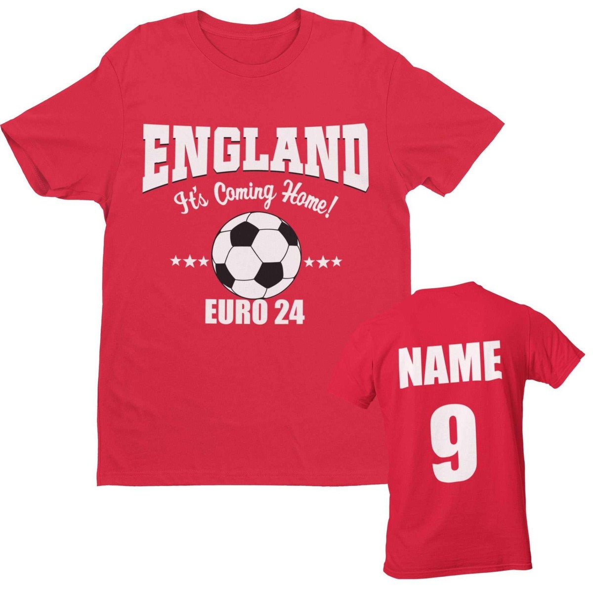 Personalised Kids ENGLAND EURO 2024 T Shirt with Name and Number on Back