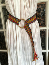 Vintage 1970  s Belt Woven Boho Hippie Fringed Belt Brass Buckle