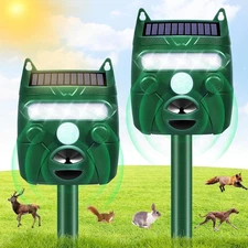 2-Pack Solar Ultrasonic Animal Repellent with Motion Sensor and LED Light