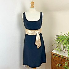 Autograph M & S Black Shift Dress Size 10 Gold Sash Occassion Wedding Races