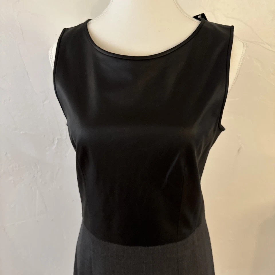 Nuevo con etiquetas Vestido Theory 8 Negro Mezcla Lana Modal Imitación Cuero Neiman Marcus $355 Foto 2 de 4