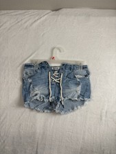 Refuge Tie Blue Jean Shorts Cut Off Women's Size 2 Distressed 30" Waist