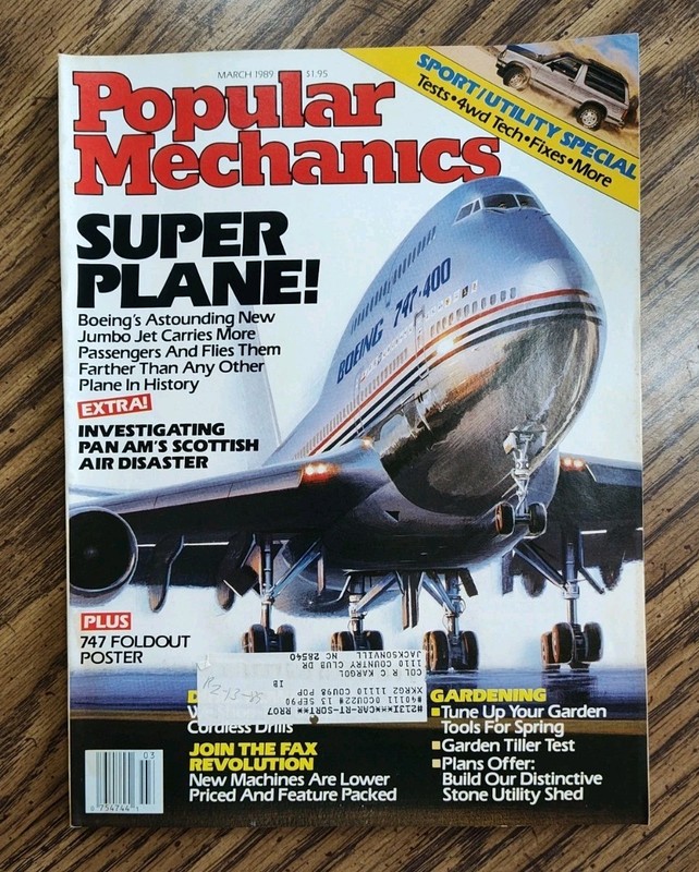 Popular Mechanics Magazine - March 1989 Boeing 747-400 - With Poster - Complete 