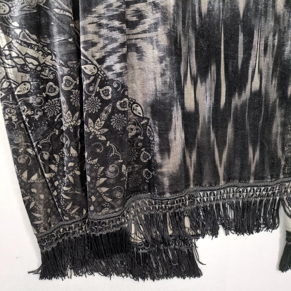 One World Women's Plus 3X Boho Velvet Burnout Fringe Kimono Robe Y2K Fairy Gypsy - Image 4 of 4