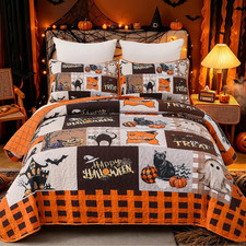 Halloween Quilt Set Full/Queen Fall Patchwork Bedspread 3Pcs