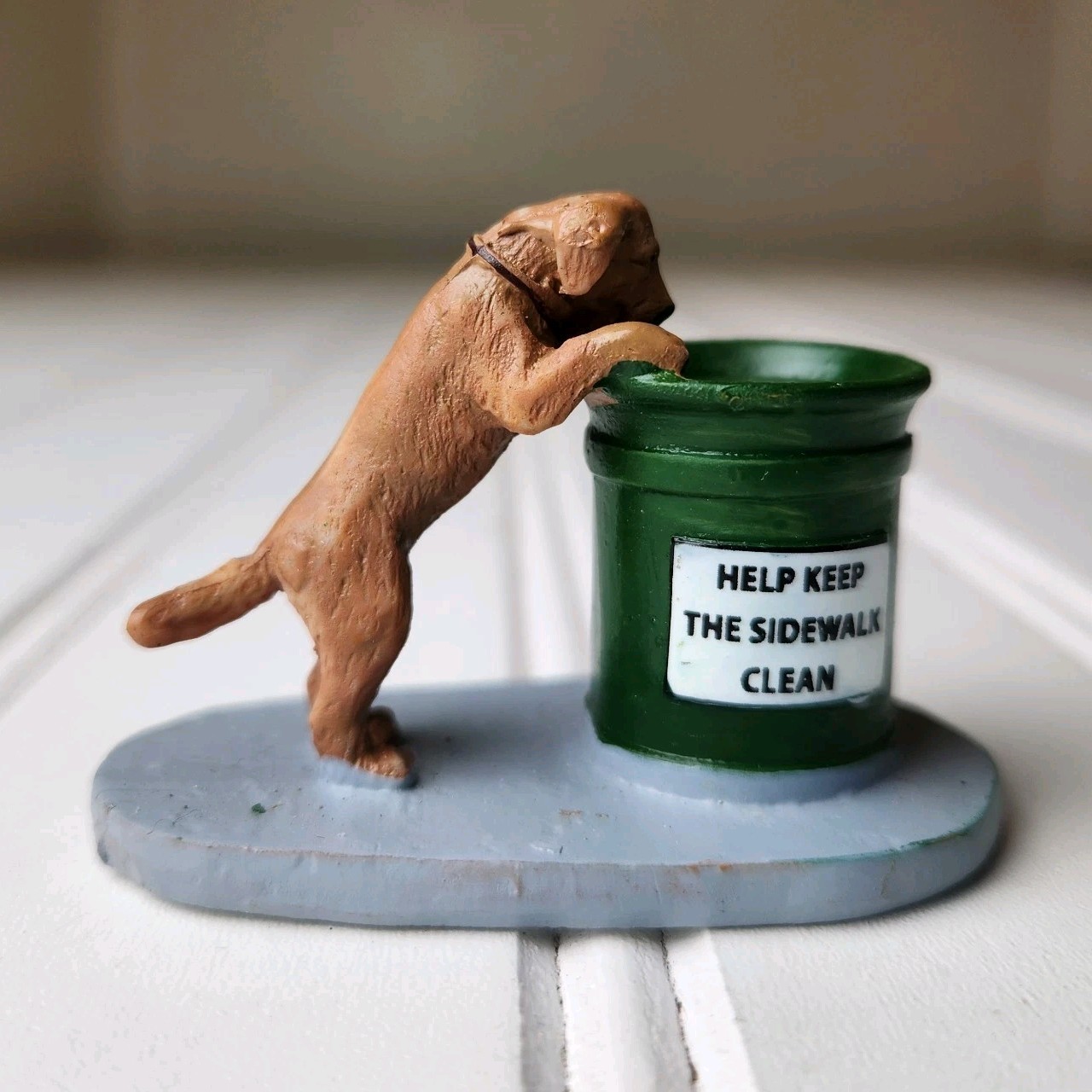 Lemax Christmas Village Dog Figurine Helps Keep Sidewalk Clean #14364