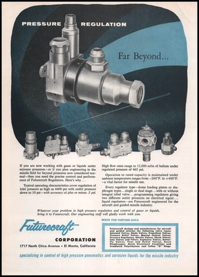 1957 Future Corporation El Monte California Pressure Regulators Vintage Print Ad