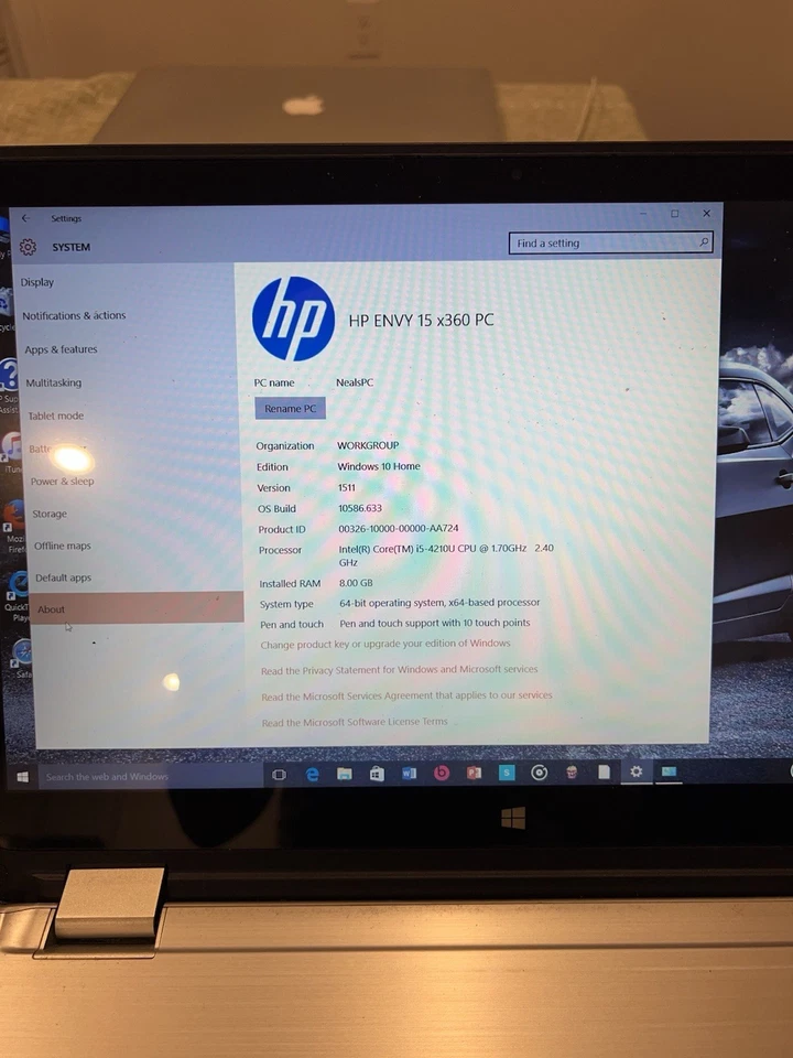 HP ENVY 15 X360 I5-4210CPU 1511 Win10 8GB RAM 674 GB 64BitOS Touch Screen FoPart - Image 3 of 4