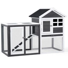 47" Wooden Rabbit Hutch Chicken Coop Hen House Outdoor Pet Cage w/Nest Box & Run