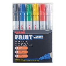 Uni-Paint 63630 Permanent Marker, Medium Tip, Black, Blue, Green, Red, White,