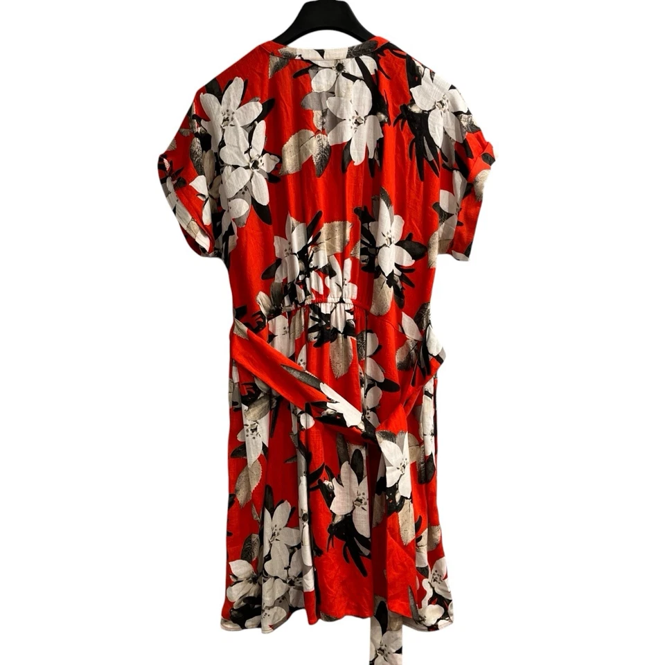 Платье женское Simply Vera размер XL красное с цветочным рисунком льняная смесь покрой галстук талия миди - Изображение 2 из 4
