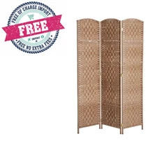HomCom 6' Tall Wicker Weave Three Panel Room Divider Privacy Screen