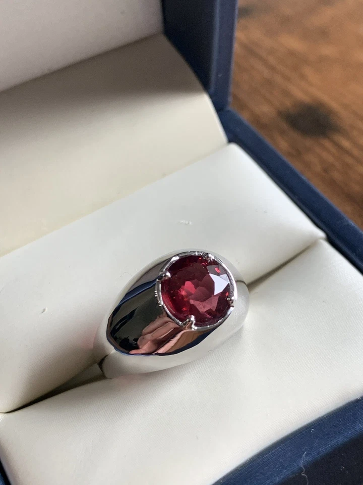 Anillo de espinela roja natural sin tratar de oro blanco de 14k Appx 3 quilates para hombre o mujer’s Foto 4 de 4