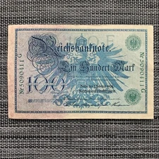 115+ Years Old Currency Historical 1908 Germany 100 Mark Banknote * Green Seal *