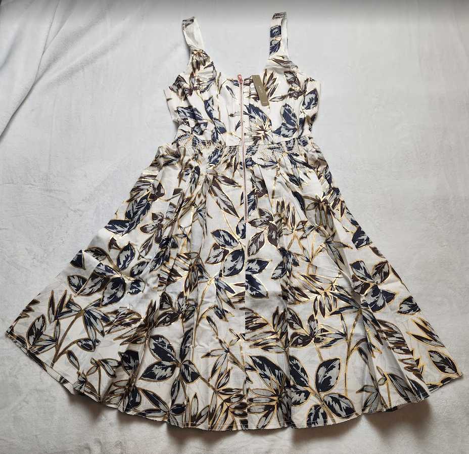 New women's 10T J Crew linen zip front dress in gold foil leaf 10 Tall