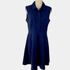 Vince Camuto Fit & Flare Dress Women Small Sleeveless Navy with Pin-stripes