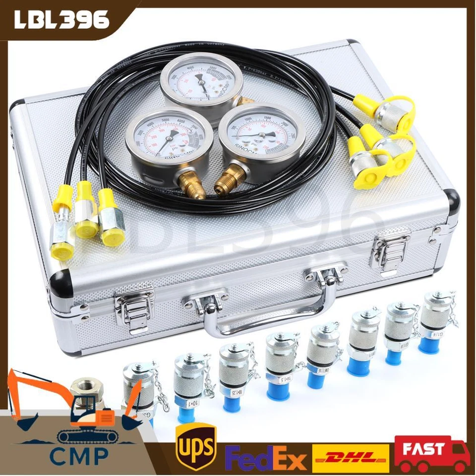 SINOCMP Hydraulic Pressure Test Kit 25/40/60MPa Gauge For CAT KOMATSU John Deere
