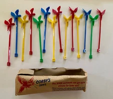 14 CORBY'S Whiskey PARROT SWIZZLE STICKS & Original Box