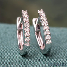 Moissanite Huggie Hoop Earrings Solid 14K White Gold Round Cut 1 Carat For Women