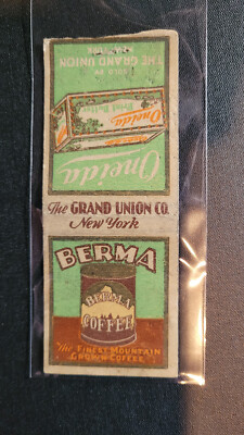 1920's The Grand Union Co. New York Berma Coffee Matchbook Match Cover